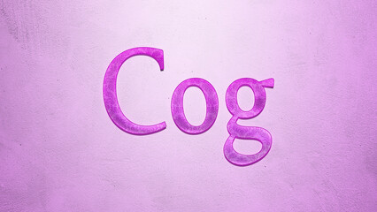 Purple text effect of word Cog on light background.