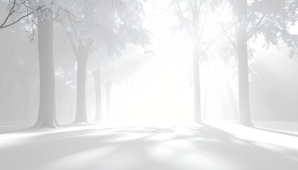 Fototapeta premium 白色基調の背景画像 木漏れ日のさす森の木々