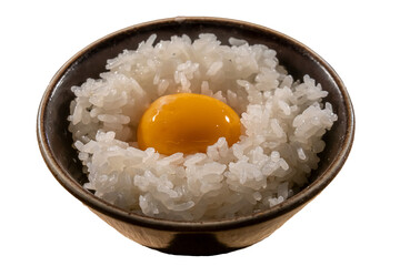 [Photo] Japanese rice with raw egg yolk isolated on transparent background