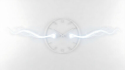 time management visualized as a minimalist clock with glowing streams across a white background for business tech concepts
