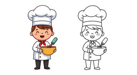Chef's Delight: A charming illustration depicts a cheerful chef meticulously mixing ingredients in a bowl, embodying the essence of culinary artistry.