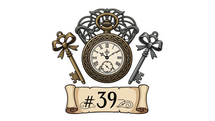 Vintage Pocket Watch with Keys and Scroll Number 39 - Steampunk Style
