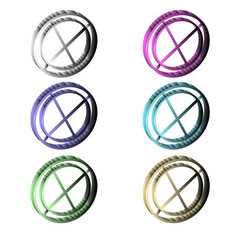 3D Isometric Cross Circle Icon Set in Gradient Colors