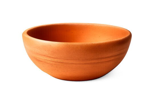 An empty terracotta bowl against a white background.