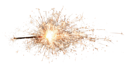 Sparkler firework explosion bright celebration energy festive light burst motion photography isolated dramatic effect on white background