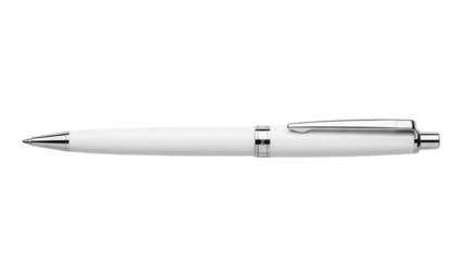 Elegant white ballpoint pen isolated PNG on transparent background, stylish writing instrument for office and creative projects