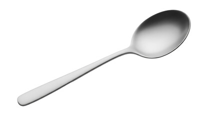 Elegant silver spoon isolated PNG on transparent background, shiny metal utensil for dining and...