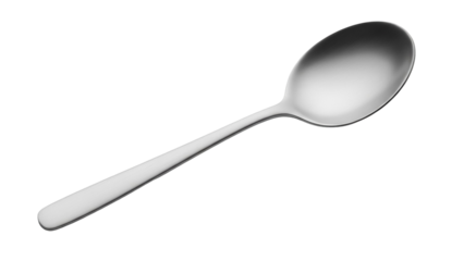 Elegant silver spoon isolated PNG on transparent background, shiny metal utensil for dining and kitchen use