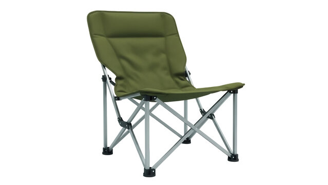 Olive green folding camping chair isolated PNG, portable outdoor seat for travel and recreation on transparent background