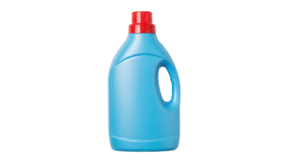 Blue laundry detergent bottle isolated PNG, household cleaning product for washing clothes on transparent background