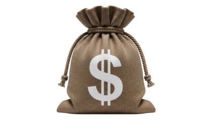Money bag with dollar sign isolated PNG on transparent background, financial wealth and savings concept for business and design use