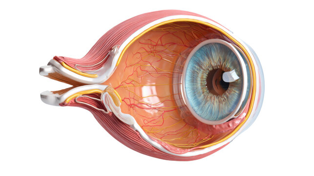 Detailed human eye anatomy cross section medical illustration ophthalmology science education 3D render isolated on white background