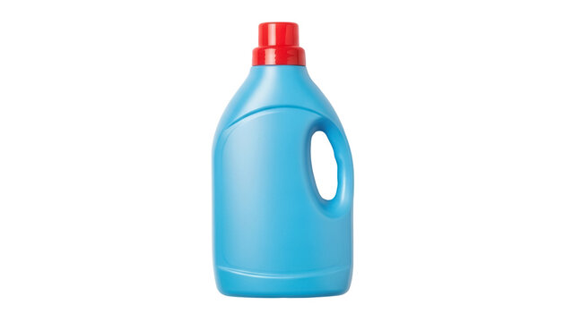 Blue laundry detergent bottle isolated PNG, household cleaning product for washing clothes on transparent background