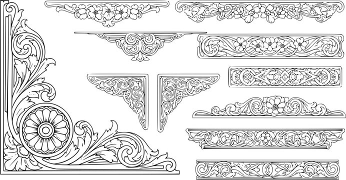 Vintage Ornamental Border and Frame Collection &ndash; Decorative Floral & Geometric Elements. Elegant corner embellishment design element
