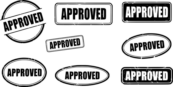 Approved stamp vector set in black color. Suitable for apps and website UI designs
