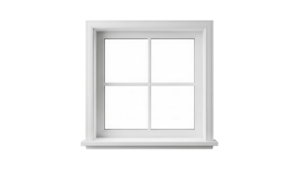 Classic white window frame PNG isolated on transparent background, architectural element for design and construction projects