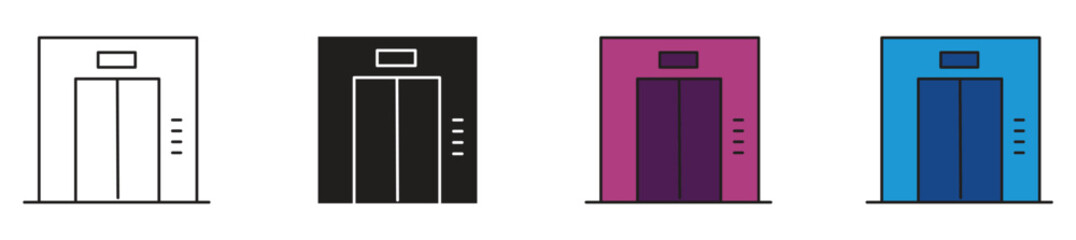 Elevator transport movement up down cabin lift door control icon set , vector illustration .