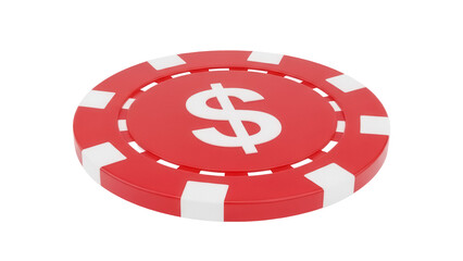 Red casino chip with dollar sign isolated PNG, gambling token for poker and blackjack on transparent background