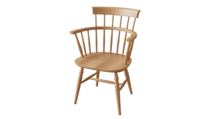 Light wood Windsor armchair PNG isolated on transparent background, classic furniture for dining room or living room decor
