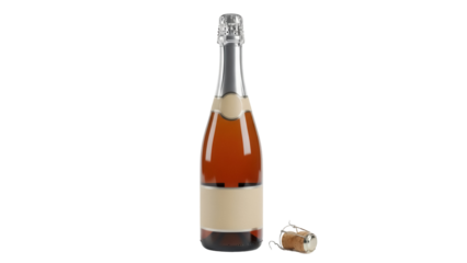Elegant amber champagne bottle isolated PNG on transparent background, sparkling wine for celebrations and special occasions
