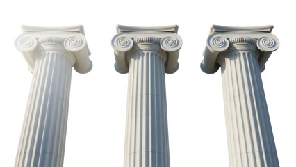 Three Ionic columns isolated PNG on transparent background, ancient Greek architecture elements for...