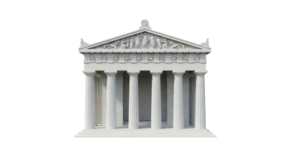 Detailed Parthenon temple PNG isolated on transparent background, ancient Greek architecture with Doric columns and classical design for historical projects