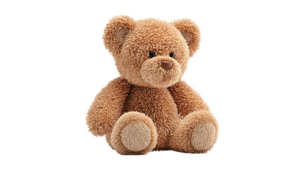 Cute brown teddy bear plush toy soft childhood gift comfort object isolated studio photography adorable design on white background
