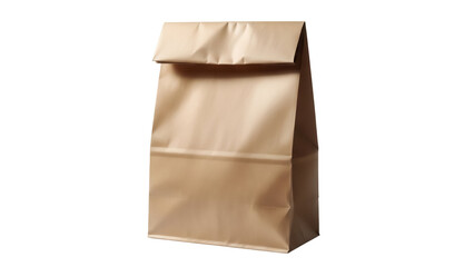 Brown paper lunch bag isolated PNG, classic packaging for food and snacks on transparent background, eco-friendly and recyclable