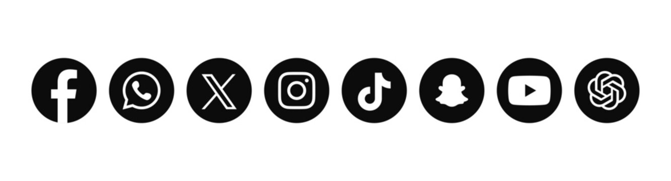 Social media round logo icon collection, vector illustration