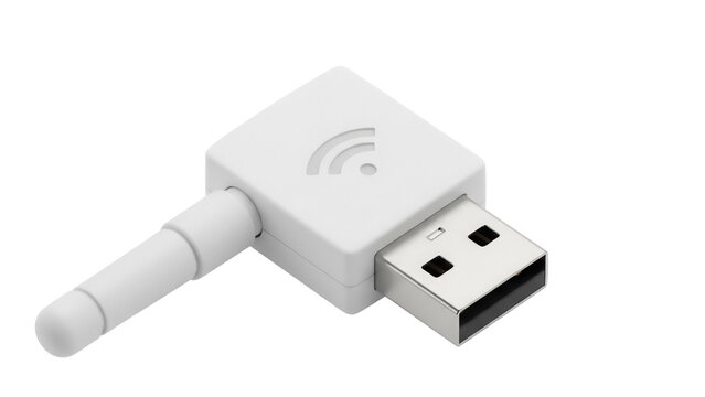 Wireless USB adapter PNG isolated on transparent background, Wi-Fi dongle for computer networking and internet connectivity