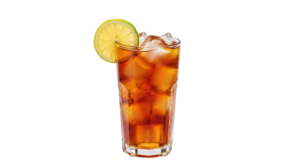 Refreshing long island iced tea PNG isolated on transparent background, cocktail with lemon slice for summer party and bar menu