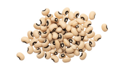 Pile of black-eyed peas isolated PNG on transparent background, uncooked legumes for healthy eating and vegetarian recipes