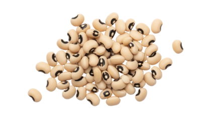 Pile of black-eyed peas isolated PNG on transparent background, uncooked legumes for healthy eating and vegetarian recipes