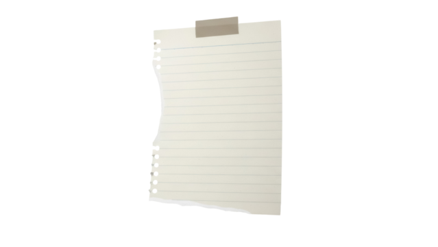Torn lined paper sheet with tape isolated PNG, realistic note paper on transparent background for design and scrapbook use - Powered by Adobe