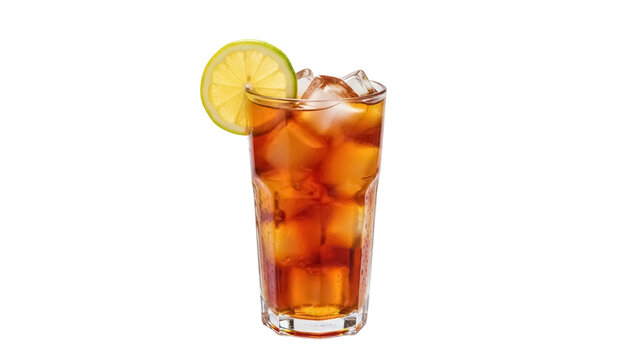 Refreshing long island iced tea PNG isolated on transparent background, cocktail with lemon slice for summer party and bar menu