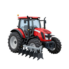 Red tractor with plow attachment isolated