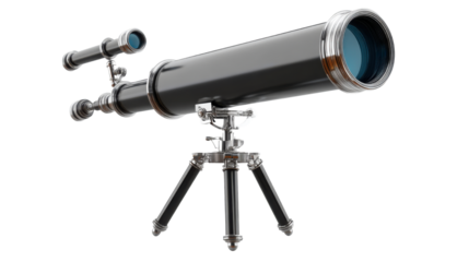 Classic vintage telescope on tripod scientific optical instrument astronomy exploration discovery research equipment realistic render isolated on white background