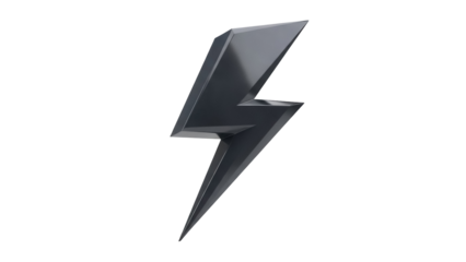 Dark gray lightning bolt PNG isolated on transparent background, energy flash symbol for design and decoration