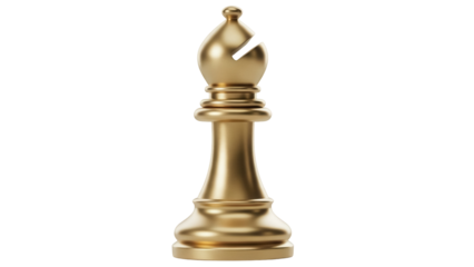 Golden bishop chess piece isolated PNG, strategic game element for board games and intellectual challenges on transparent background
