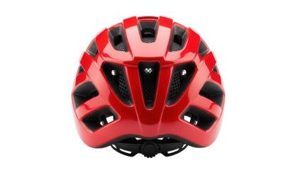 Red bicycle helmet isolated PNG on transparent background, safety gear for cycling and outdoor sports, head protection for cyclists
