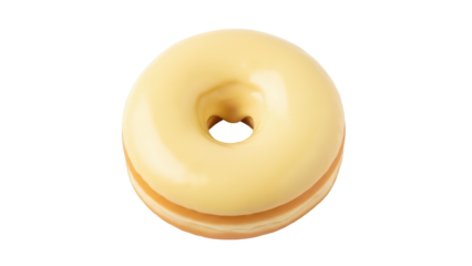Delicious glazed donut PNG isolated on transparent background, sweet treat with smooth yellow frosting for bakery and dessert designs