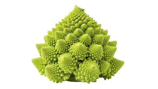 Vibrant green Romanesco broccoli isolated PNG on transparent background, fractal vegetable with unique geometric pattern for healthy eating concepts