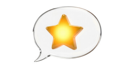 Shiny golden star in a glass speech bubble PNG isolated on transparent background, favorite item for social media and communication
