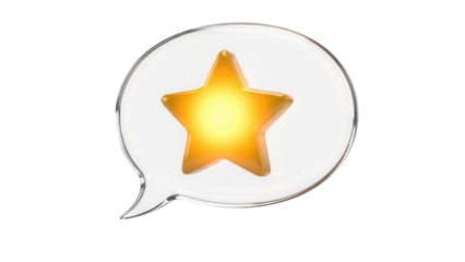 Shiny golden star in a glass speech bubble PNG isolated on transparent background, favorite item for social media and communication