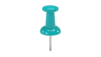 Turquoise push pin isolated PNG on transparent background, office supply for bulletin board and notice board