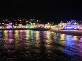 night view of the St Ives harbour 