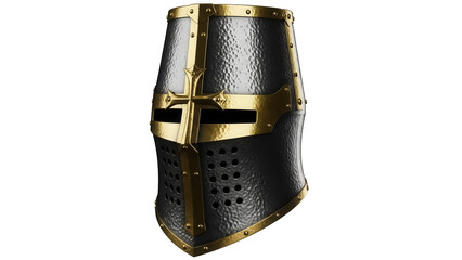 Medieval knight helmet PNG isolated on transparent background, crusader armor head protection for...