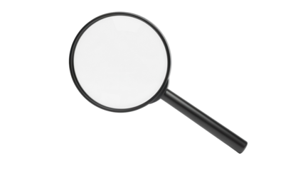 Black magnifying glass PNG isolated on transparent background, search tool for investigation and close inspection, optical instrument