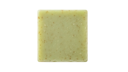 Square green soap bar isolated PNG on transparent background, natural handmade soap with herbs and essential oils for skincare and spa use
