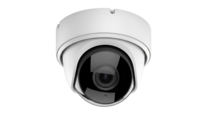 White dome security camera PNG isolated on transparent background, surveillance system for safety and protection